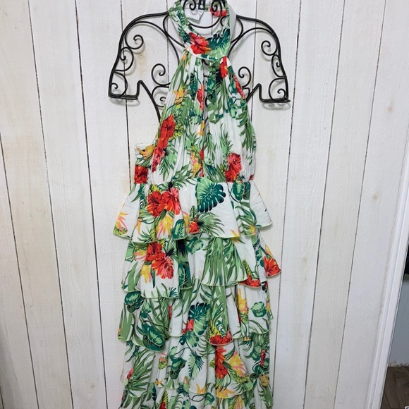 Lilys kloset Tropical Ruffle pleated top Maxi Dress by lillyskloset.net size S - Picture 2 of 11